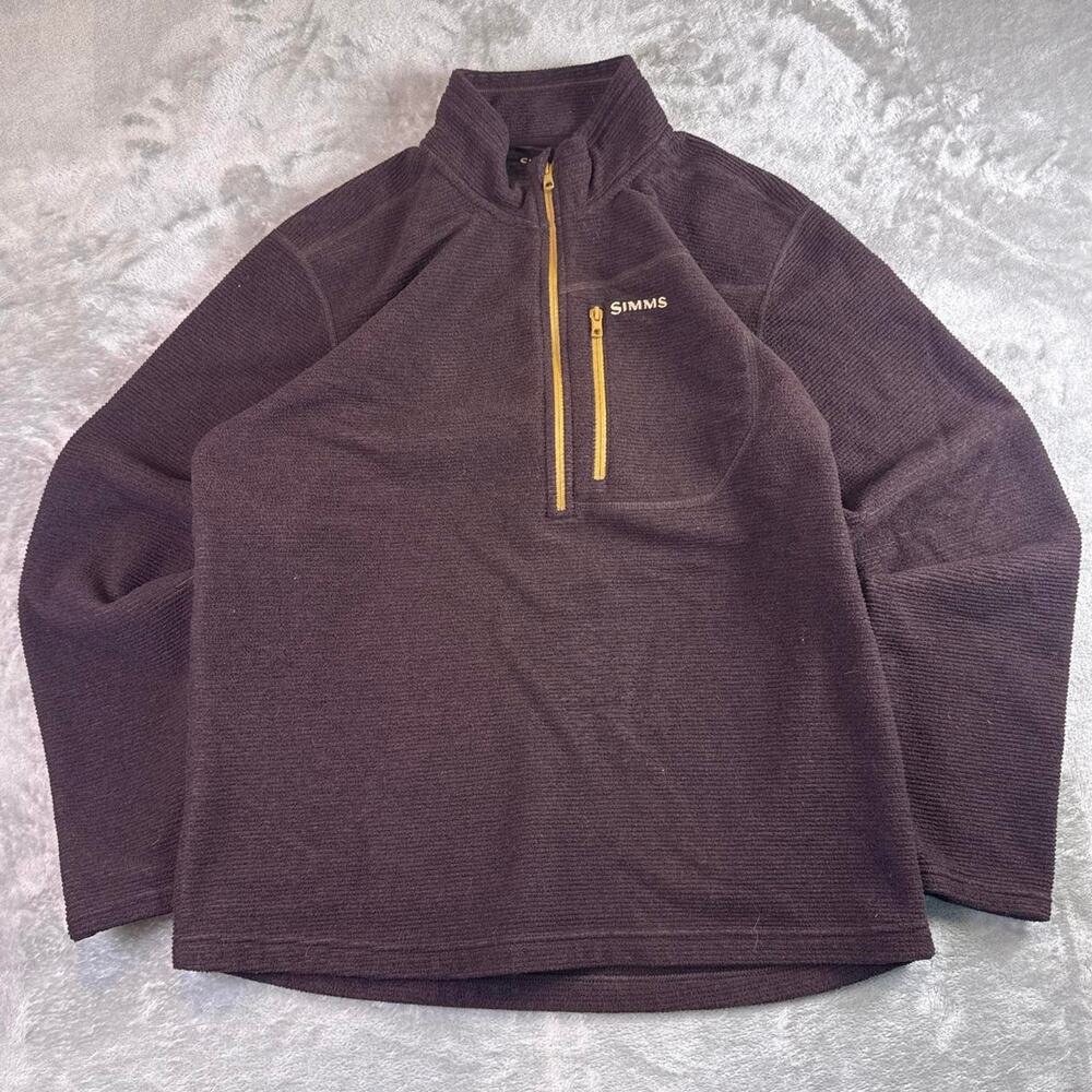 Simms Reversible Quarter Zip Fleece Pullover Brown Fishing Outdoor Jacket